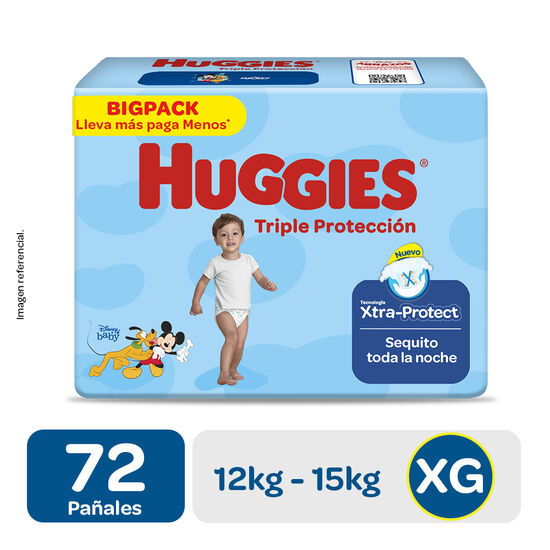 Pañales Huggies Triple Protección Xtra. Big Talla XG 72 unid