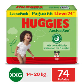 Pañal Huggies Active Sec BigPack Talla XXG 74 Unid