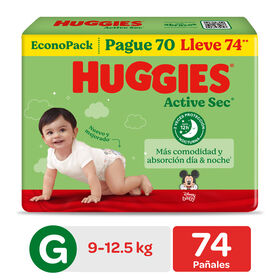 Pañal Huggies Active Sec BigPack Talla G 74 Unid