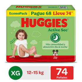 Pañal Huggies Active Sec BigPack Talla XG 74 Unid
